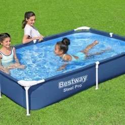 Hot Rectangular Steel Pro Swimming Pool - 221 x 150 x 43 cm - Blå - Inkluderet tilbehør CB37 Pooler