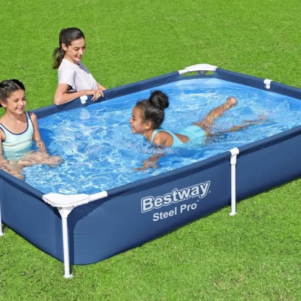 Hot Rectangular Steel Pro Swimming Pool - 221 x 150 x 43 cm - Blå - Inkluderet tilbehør CB37 Pooler