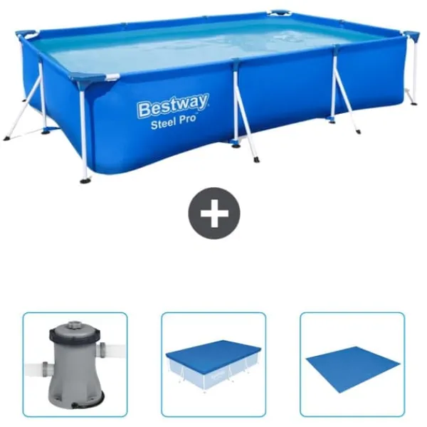 Sale Rectangular Steel Pro Swimming Pool - 300 x 201 x 66 cm - Blå - Inkluderet tilbehør CB40 Pooler