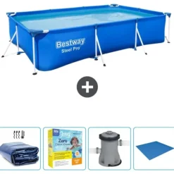 Bestway Pooler^Rectangular Steel Pro Swimming Pool - 300 x 201 x 66 cm - Blå - Inkluderet tilbehør CB6