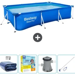 Bestway Pooler^Rectangular Steel Pro Swimming Pool - 300 x 201 x 66 cm - Blå - Inkluderet tilbehør CB10