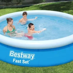Clearance Round Oppustelig Fast Set Swimming Pool - 366 x 76 cm - Blå - Inklusive Tilbehør CB57 Pooler