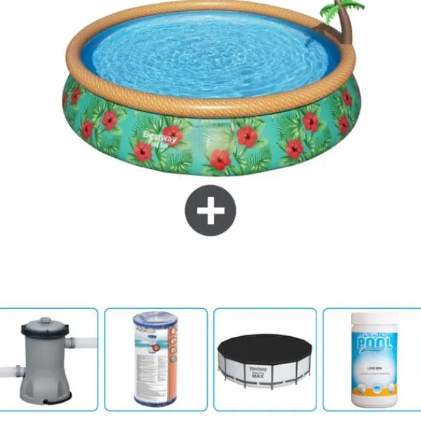 Hot Round Oppustelig Fast Set Swimming Pool - Paradise Print - 457 x 84 cm - Inklusive Tilbehør CB51 Pooler