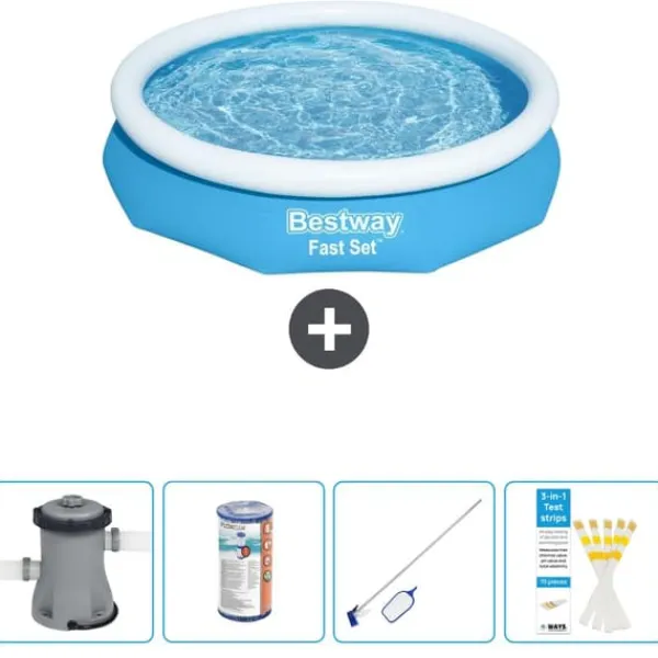 Best Round Oppustelig Fast Set Swimming Pool - 305 x 66 cm - Blå - Inklusive Tilbehør CB58 Pooler