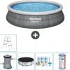 Hot Round Oppustelig Fast Set Swimming Pool - Rattan Print - 457 x 84 cm - Inklusive Tilbehør CB14 Pooler
