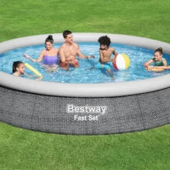 Hot Round Oppustelig Fast Set Swimming Pool - Rattan Print - 457 x 84 cm - Inklusive Tilbehør CB14 Pooler