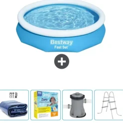 Round Oppustelig Fast Set Swimming Pool - 305 x 66 cm - Blå - Inkluderet tilbehør CB9 Pooler
