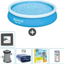 Bestway Pooler^Round Oppustelig Fast Set Swimming Pool - 366 x 76 cm - Blå - Inklusive Tilbehør CB18