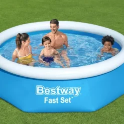 Round Oppustelig Fast Set Swimming Pool - 244 x 61 cm - Blå - Inklusive Tilbehør CB51 Pooler