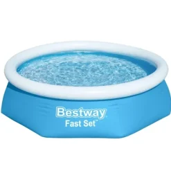 Round Oppustelig Fast Set Swimming Pool - 244 x 61 cm - Blå - Inklusive Tilbehør CB51 Pooler