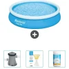 Bestway Pooler^Round Oppustelig Fast Set Swimming Pool - 366 x 76 cm - Blå - Inkluderet tilbehør CB37