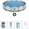 Bestway Pooler^Round Steel Pro MAX swimmingpool - 366 x 76 cm - Grå - Inklusive Tilbehør CB60