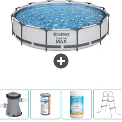 Bestway Pooler^Round Steel Pro MAX swimmingpool - 366 x 76 cm - Grå - Inklusive Tilbehør CB60