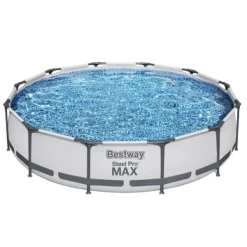 Bestway Pooler^Round Steel Pro MAX swimmingpool - 366 x 76 cm - Grå - Inklusive Tilbehør CB60
