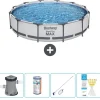 Bestway Pooler^Round Steel Pro MAX swimmingpool - 366 x 76 cm - Grå - Inklusive Tilbehør CB58
