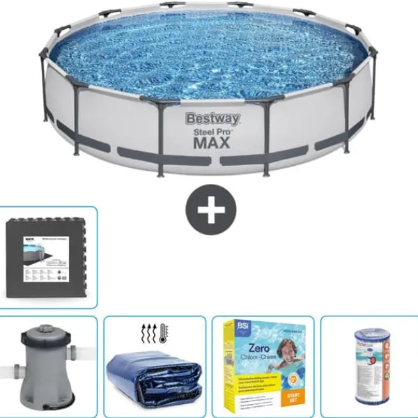 Discount Round Steel Pro MAX swimmingpool - 366 x 76 cm - Grå - Inklusive Tilbehør CB18 Pooler