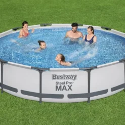 Discount Round Steel Pro MAX swimmingpool - 366 x 76 cm - Grå - Inklusive Tilbehør CB18 Pooler