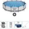 Bestway Pooler^Round Steel Pro MAX swimmingpool - 366 x 76 cm - Grå - Inklusive Tilbehør CB54