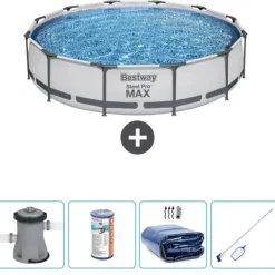 Bestway Pooler^Round Steel Pro MAX swimmingpool - 366 x 76 cm - Grå - Inklusive Tilbehør CB54