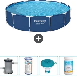 New Round Steel Pro Swimming Pool - 396 x 84 cm - Blå - Inklusive Tilbehør CB53 Pooler