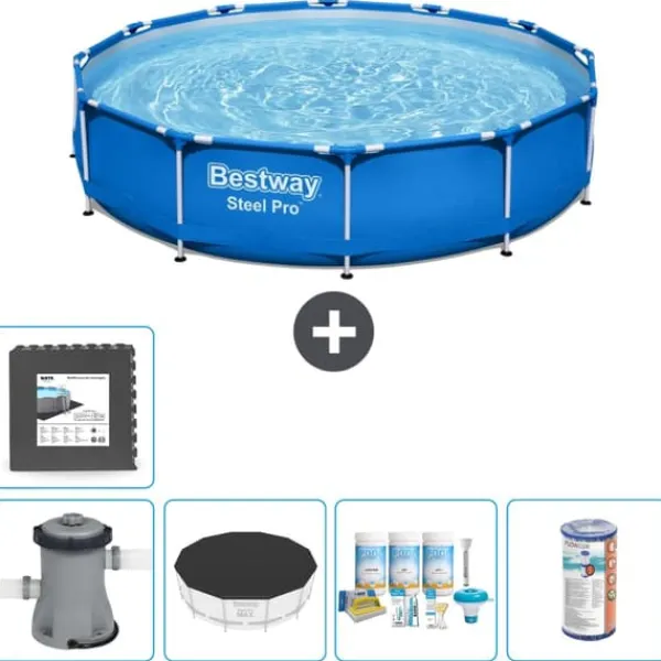 Best Round Steel Pro Swimming Pool - 366 x 76 cm - Blå - Inklusive Tilbehør CB13 Pooler