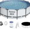 Online Bestway Steel Pro Max 549x122 cm Rund Overjordisk Pool Sæt med Pumpe, Stige og Dække - Arktisk Grå Pooler