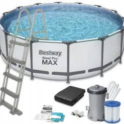 Viking Choice Pooler^Bestway Steel Pro Max 457x122 cm Rund Overjordisk Pool Sæt med Pumpe, Stige og Dække