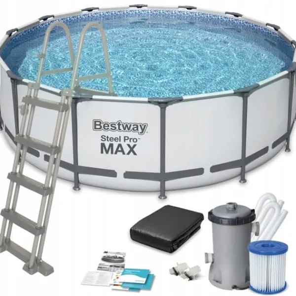Viking Choice Pooler^Bestway Steel Pro Max 457x122 cm Rund Overjordisk Pool Sæt med Pumpe, Stige og Dække