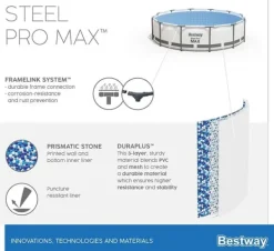Viking Choice Pooler^Bestway Steel Pro Max 457x122 cm Rund Overjordisk Pool Sæt med Pumpe, Stige og Dække
