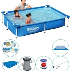 Outlet Steel Pro Rectangular 221x150x43 cm - Blå - Pool plus tilbehør Pooler
