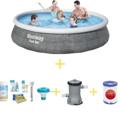 Bestway Pooler^Swimming Pool - Fast Set - Paradise Flowers - 457 x 84 cm - Inklusiv WAYS vedligeholdelsespakke & filterpumpe