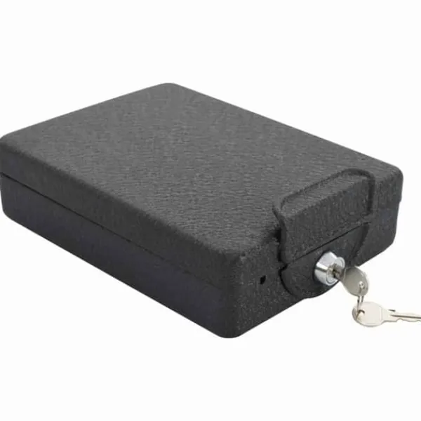 Pengeskabe^Bil Safe med lås - Robust metalboks til værdigenstande | Farve: Sort | Størrelse: 21.8x16x7 cm