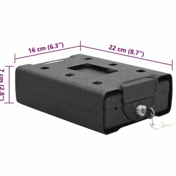 Pengeskabe^Bil Safe med lås - Robust metalboks til værdigenstande | Farve: Sort | Størrelse: 21.8x16x7 cm