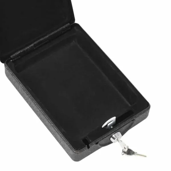 Pengeskabe^Bil Safe med lås - Robust metalboks til værdigenstande | Farve: Sort | Størrelse: 21.8x16x7 cm