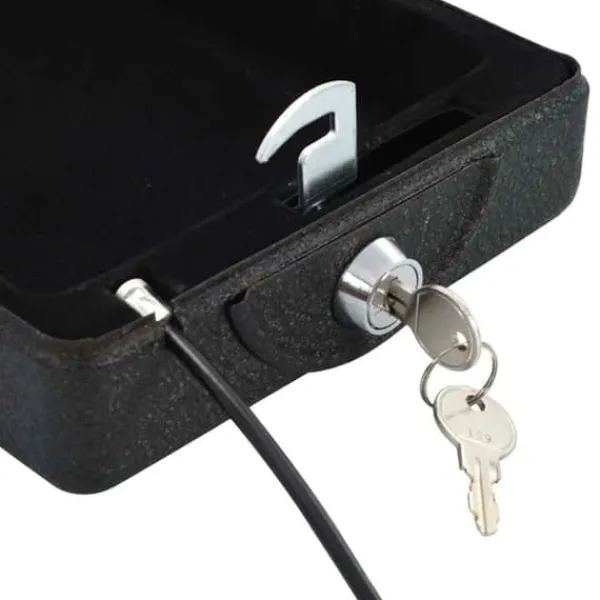 Pengeskabe^Bil Safe med lås - Robust metalboks til værdigenstande | Farve: Sort | Størrelse: 21.8x16x7 cm