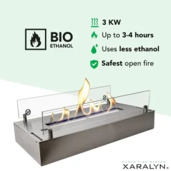 Discount Bioethanol brænder L (5820S) - Børstet rustfrit stål - Bioethanol indbygningsovn med patenteret keramisk sten - 3 KW varme Pejse