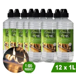 Clearance Bioethanol CL100 (12X 1 liter) - 100 % ren bioethanol - Lugtfri - Hollandsk oprindelse - Miljøvenligt brændstof Tilbehør Til Brændeovne & Pejse