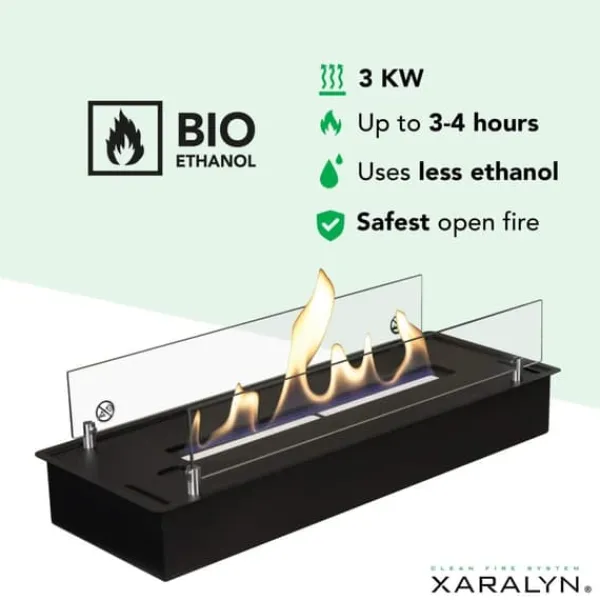 New Bioethanolbrænder L (5820LB) med indbygget læbe - Sort - bioethanol indbygningsovn med patenteret keramisk sten - 3 KW varme Pejse