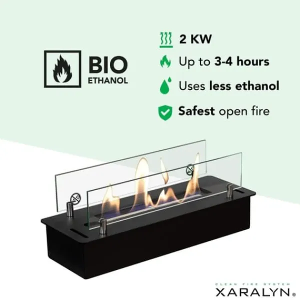 Discount Bioethanolbrænder S med indbygget profil - Sort - sikker og nem installation - 2 KW varme Pejse