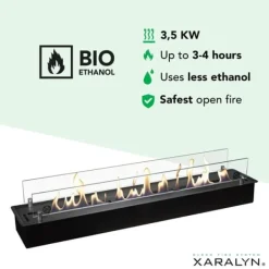 Hot Bioethanolbrænder XL (8014LB) med indbygget læbe - Sort - bioethanol indbygningsovn med patenteret keramisk sten - 3,5 KW varme Pejse