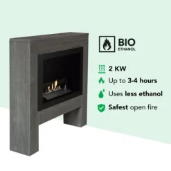 New Bio-ethanolpejs – Bolea BBW – trælook – 1,5 kW opvarmning – pejseomramning inklusive indbygget pejs – ægte flammer. Pejse