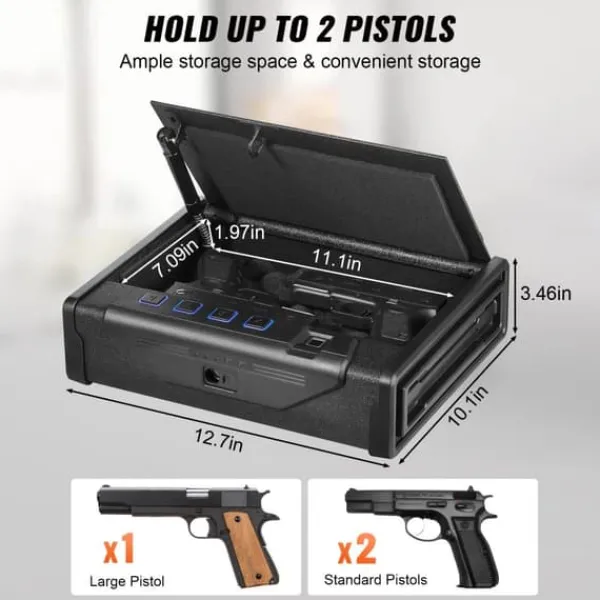Discount Biometrisk pistolskab med tre adgangsmetoder til opbevaring af to pistoler. Sikkerhed og nem adgang. Pengeskabe