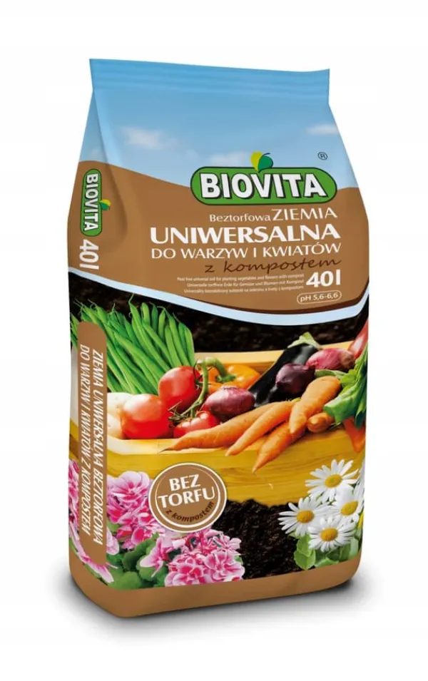 Biovita Universal TØRVEFRIT Jord til Grøntsager og Blomster med Kompost 40l Jord & Sand