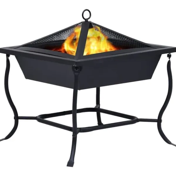 Sale Bålfad i stål - Dekorativt udendørs bål- og grillområde | Størrelse: 42x42x45 cm | Farve: Sort Pejse