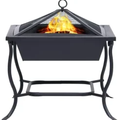 Sale Bålfad i stål - Dekorativt udendørs bål- og grillområde | Størrelse: 42x42x45 cm | Farve: Sort Pejse