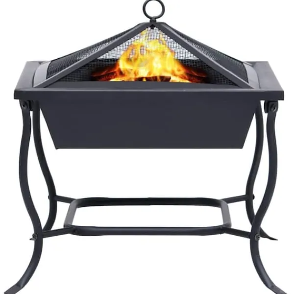 Sale Bålfad i stål - Dekorativt udendørs bål- og grillområde | Størrelse: 42x42x45 cm | Farve: Sort Pejse