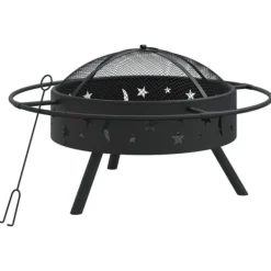New Bålfad i stål med ildrager - 70 cm XXL | Farve: Stål Pejse