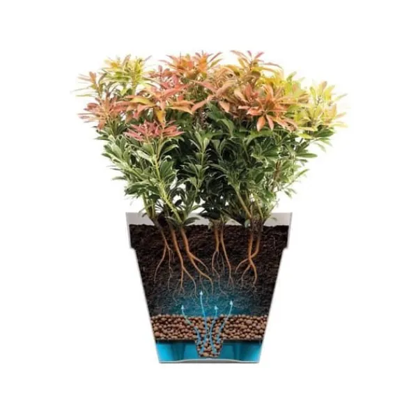 Krukker & Plantebeholdere^Blomkruka - Elho - Loft Urban Round - Hjul 50 - Röd - L 49 x B 48,5 x H 45 cm - Utomhus - 100% återvunnen