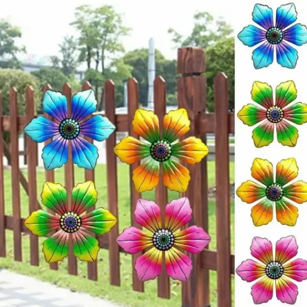 Outlet Blomster Metal Vægdekor Have Ornament 15x15x0,8cm - Blå Havedekorationer