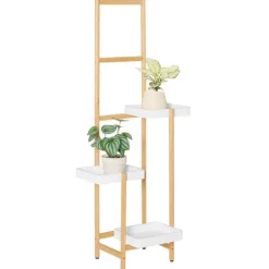 Plantestativer^Blomsterhylde i træ - Planteholder STR13-WN - Flere niveauer - Til 3 potter - 31×130×27 cm - Samling kræves - Hvid
